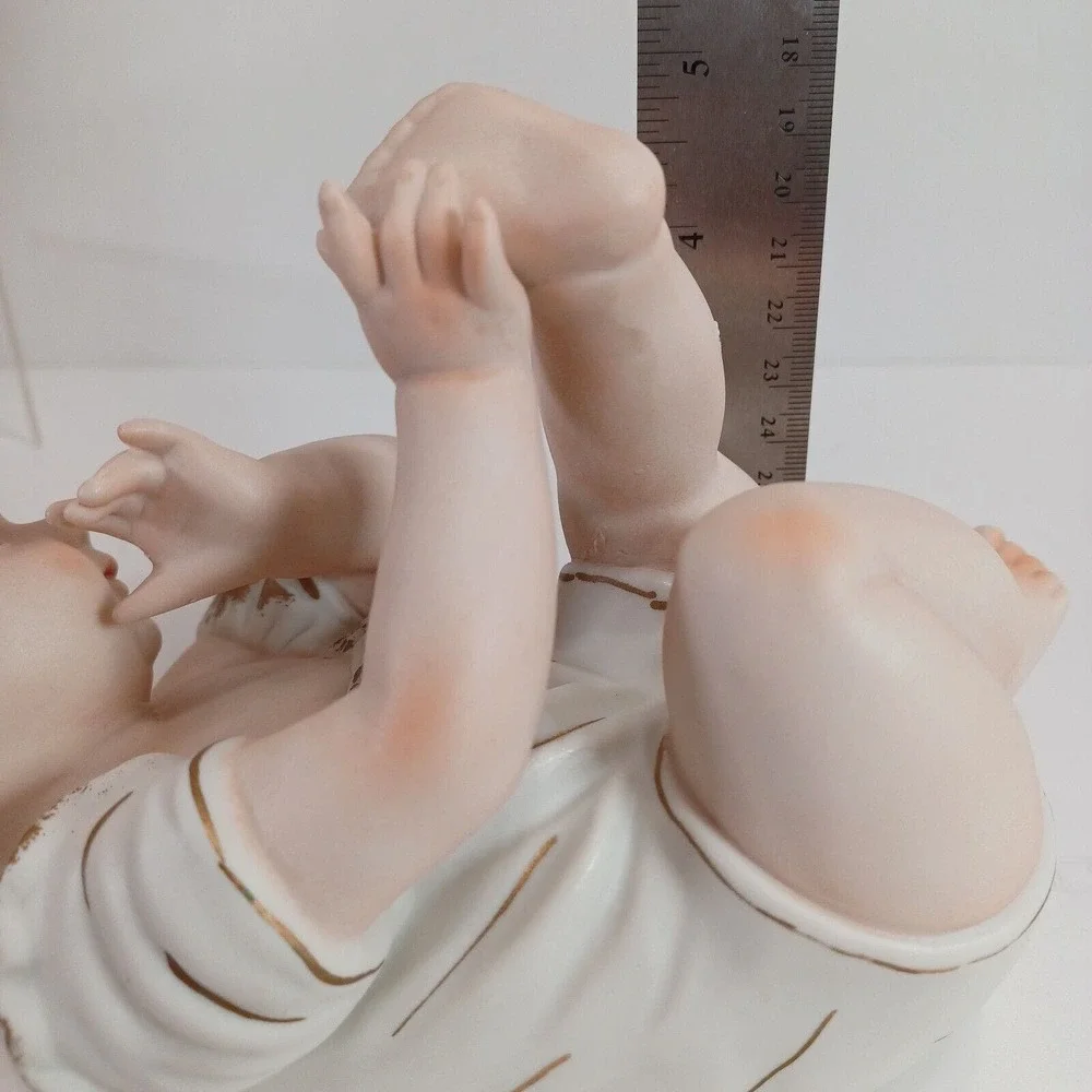 Vintage KPM Set Of 2 Large Bisque Porcelain Piano Babies Blonde Blue Eyes Japan